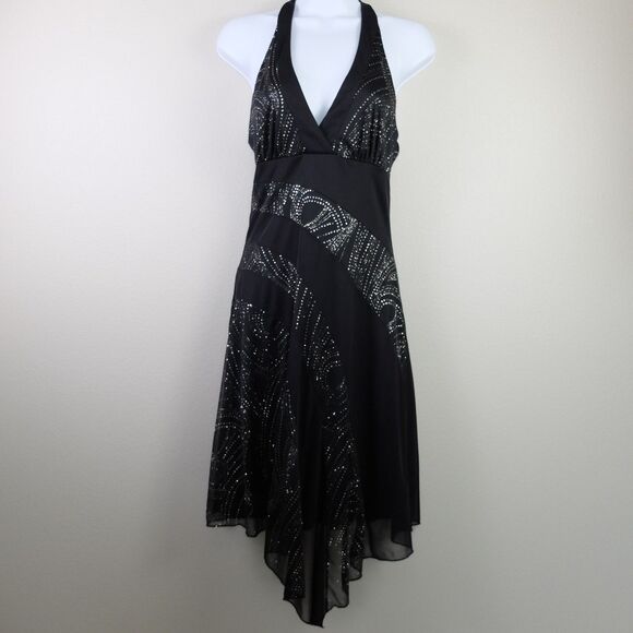 BCX Black Halter Embellished Asymmetric Dress Size Medium - Picture 1 of 8